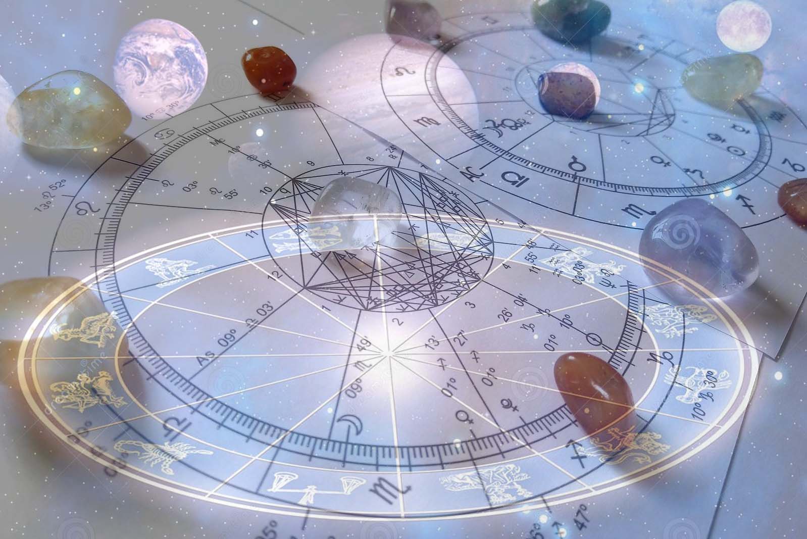 Meditaciones con cartas astrales: mandala de planetas y figuras